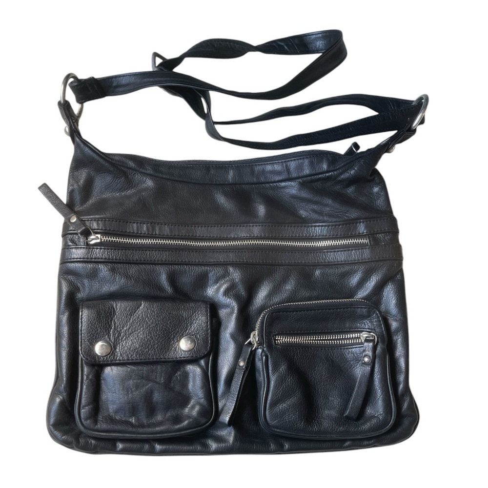 Danier Black Leather Large Crossbody Purse Shoulder Bag